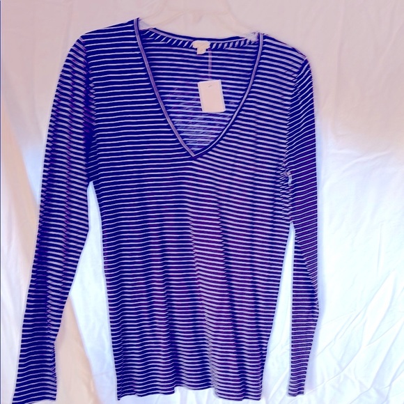 J. Crew Striped V-Neck Long Sleeve Top - Black and White NWT - Picture 1 of 3